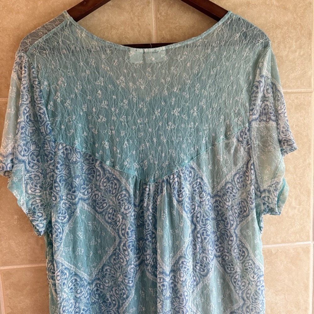 Cato Blue Teal Mesh Top 26/28W Ethereal Boho Whimsical Flowy Airy Semi Sheer - Picture 5 of 14